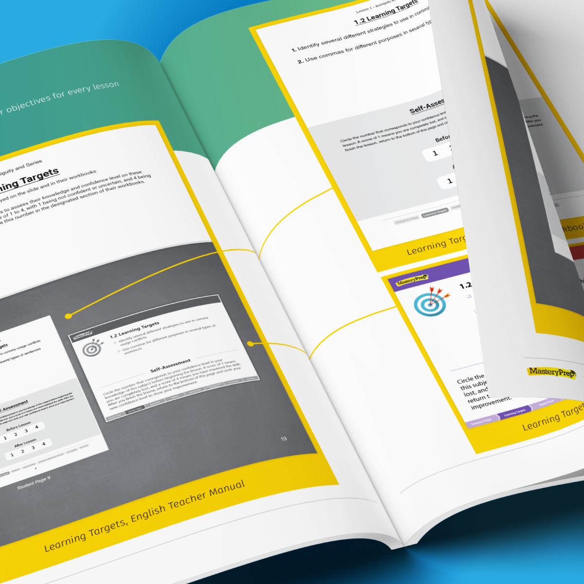 Open textbook showing the inside of a training course for teachers