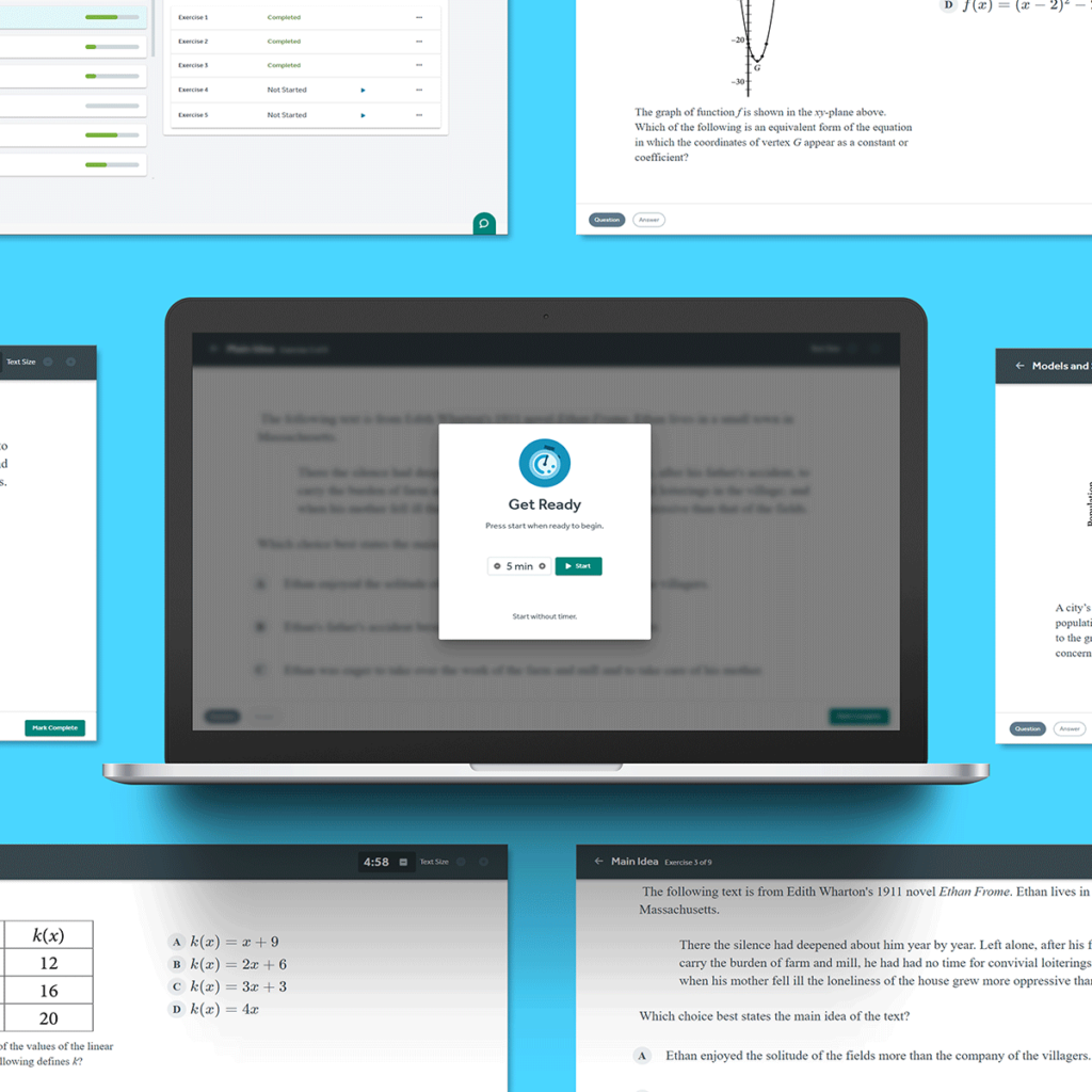 Bell Ringers for the Digital SAT daily practice ui for Math, Reading, and Writing