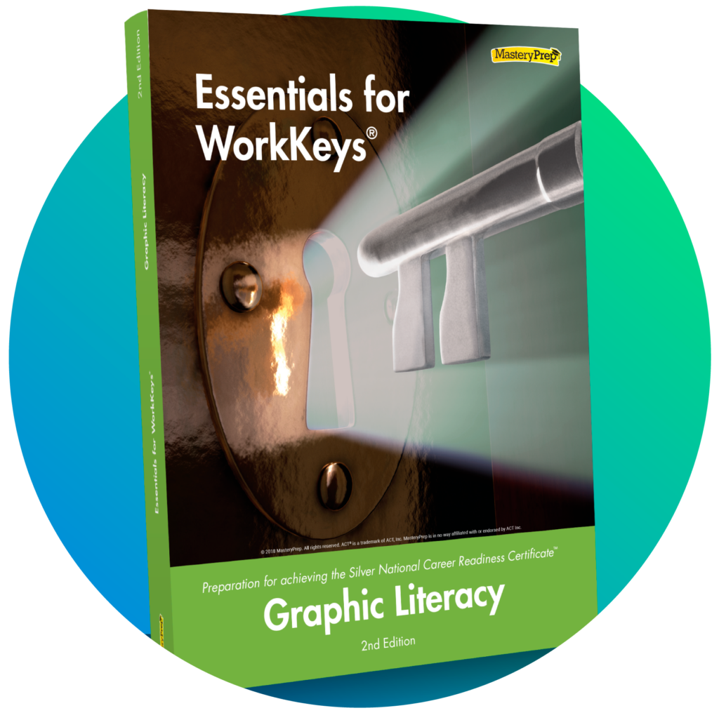 Standing book mockup Essentials for WorkKeys Graphic Literacy Workbook