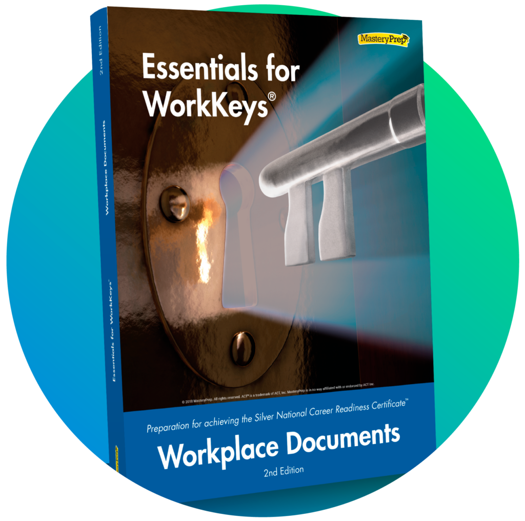 Standing book mockup Essentials for WorkKeys Workplace Documents Workbook