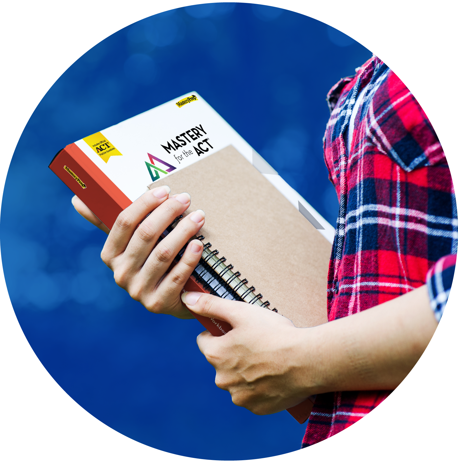 Student carrying a MasteryPrep curriculum workbook