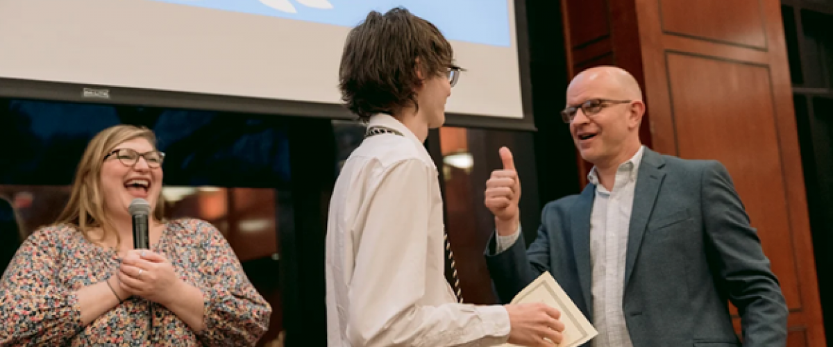 Scott Palmer with a Harding University student